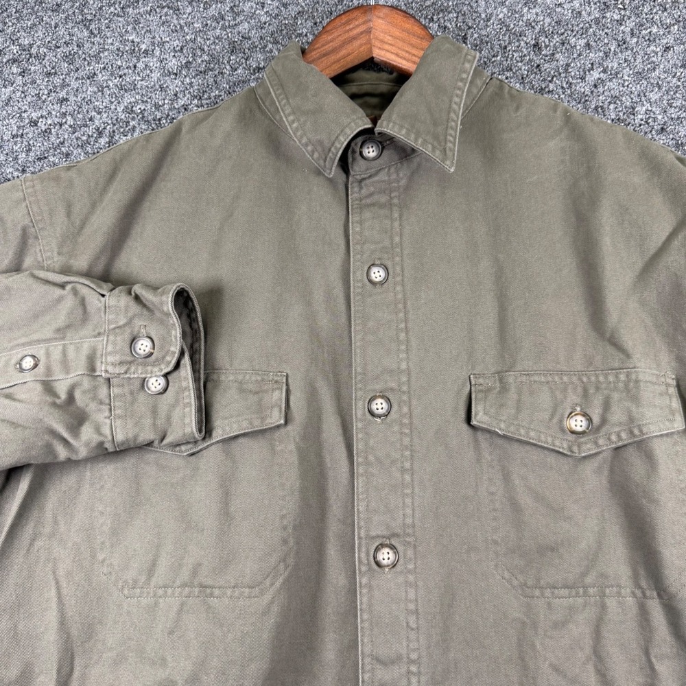 St Johns Bay Mens Large Olive Green Fleece Lined Cotton Twill Shirt Jacket L